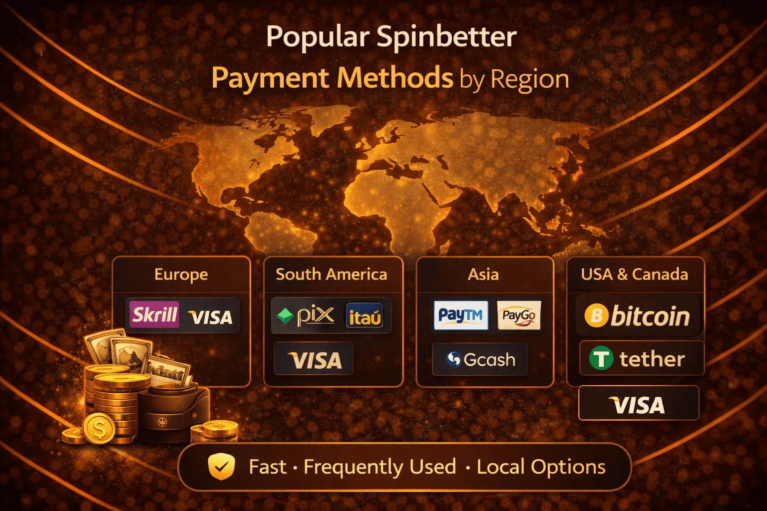 Popular Spinbetter Payment Methods by Region