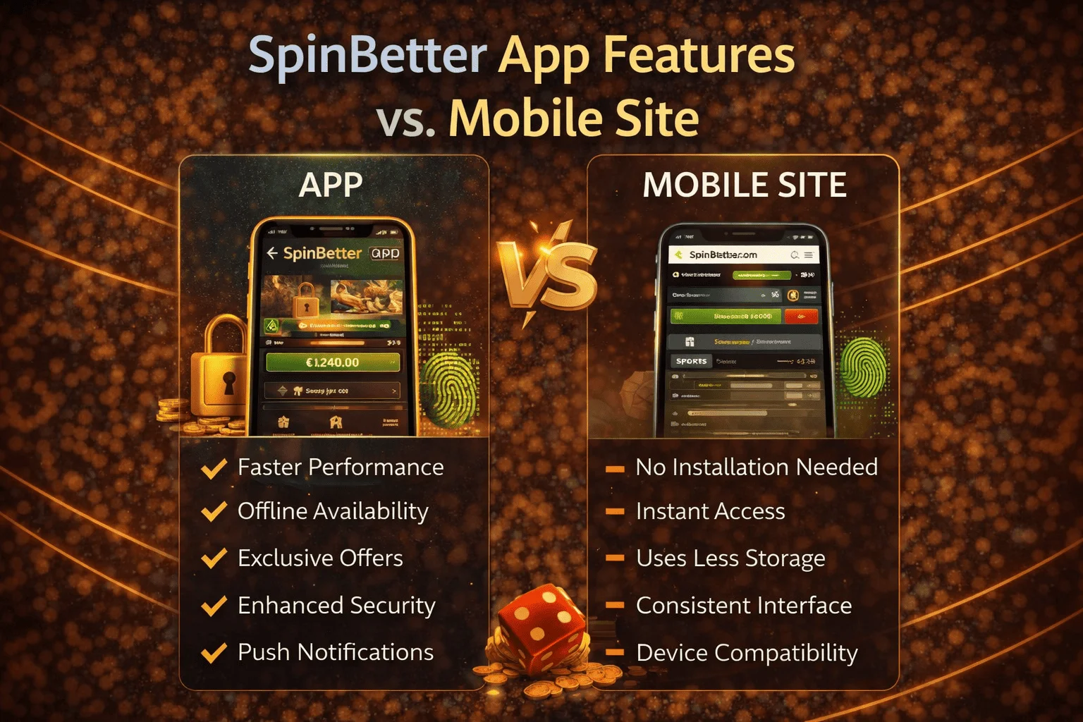 SpinBetter App Features vs. Mobile Site